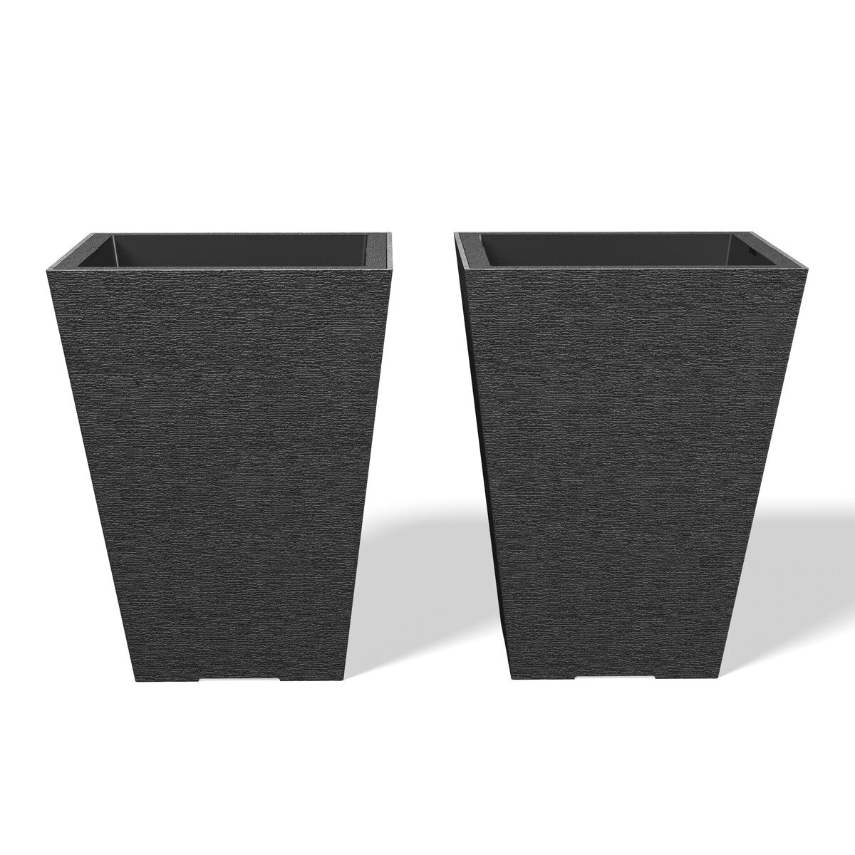 Black Tall Plastic Trapezoid Plant Pots / Large Indoor and Outdoor Flower Planters, 2 Piece Set