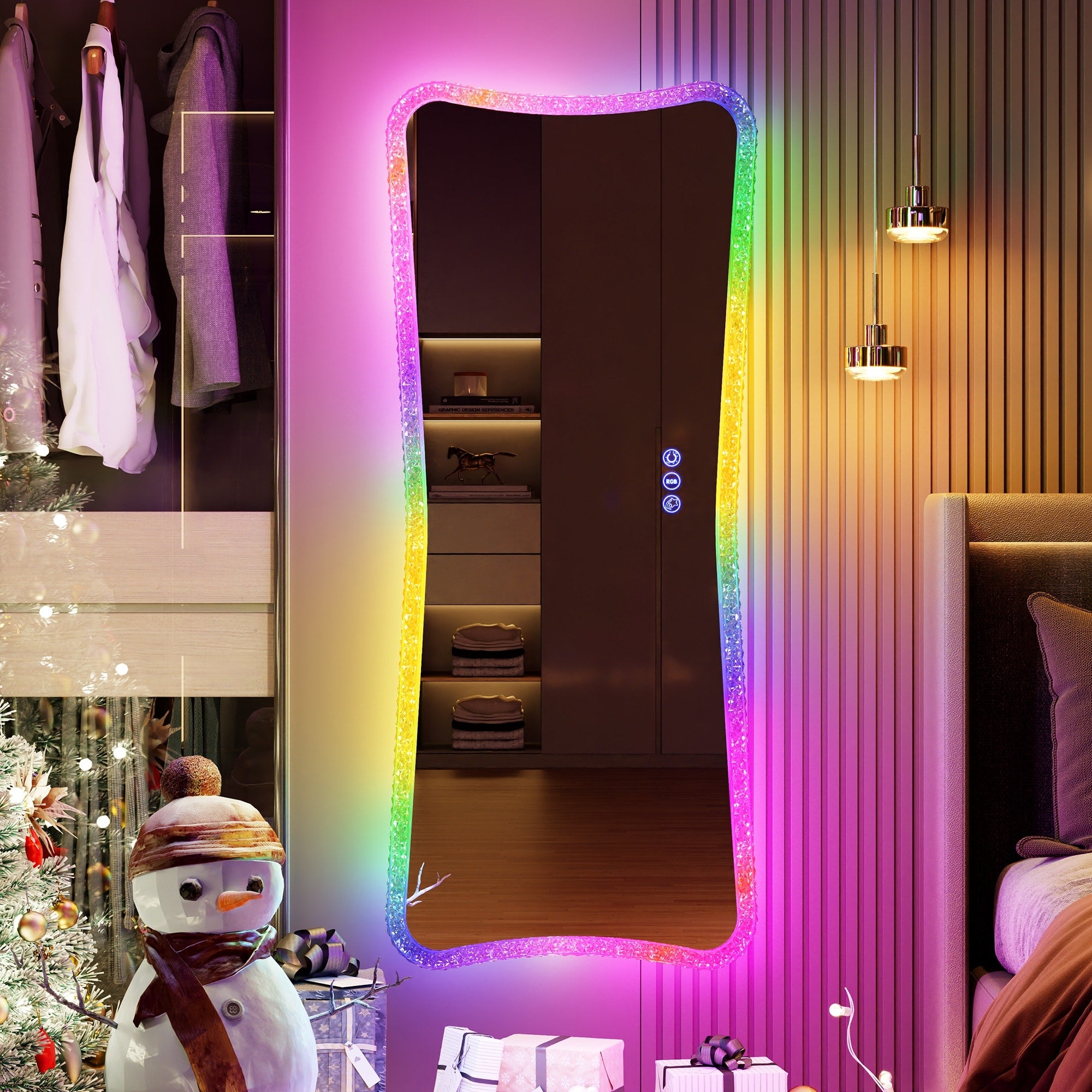 Full Length Mirror with RGB Lights - White