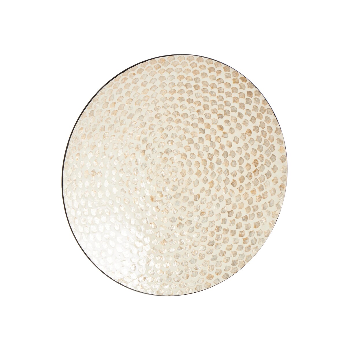 Mother of Pearl Shell Geometric Round Disc Home Wall Decor with Black Frame - Cream - Roche River Decor