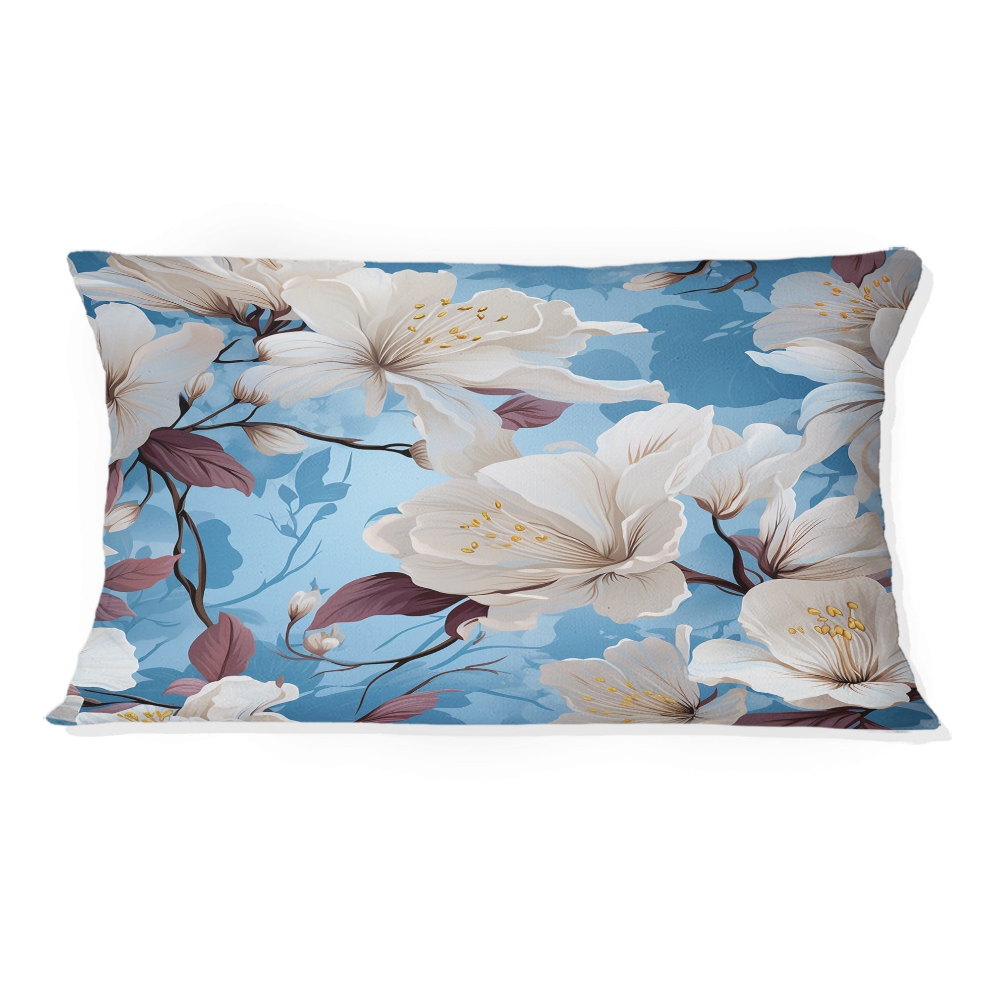 Designart Mediterranean Dreams Blue Floral Pattern I Floral Printed Throw Pillow