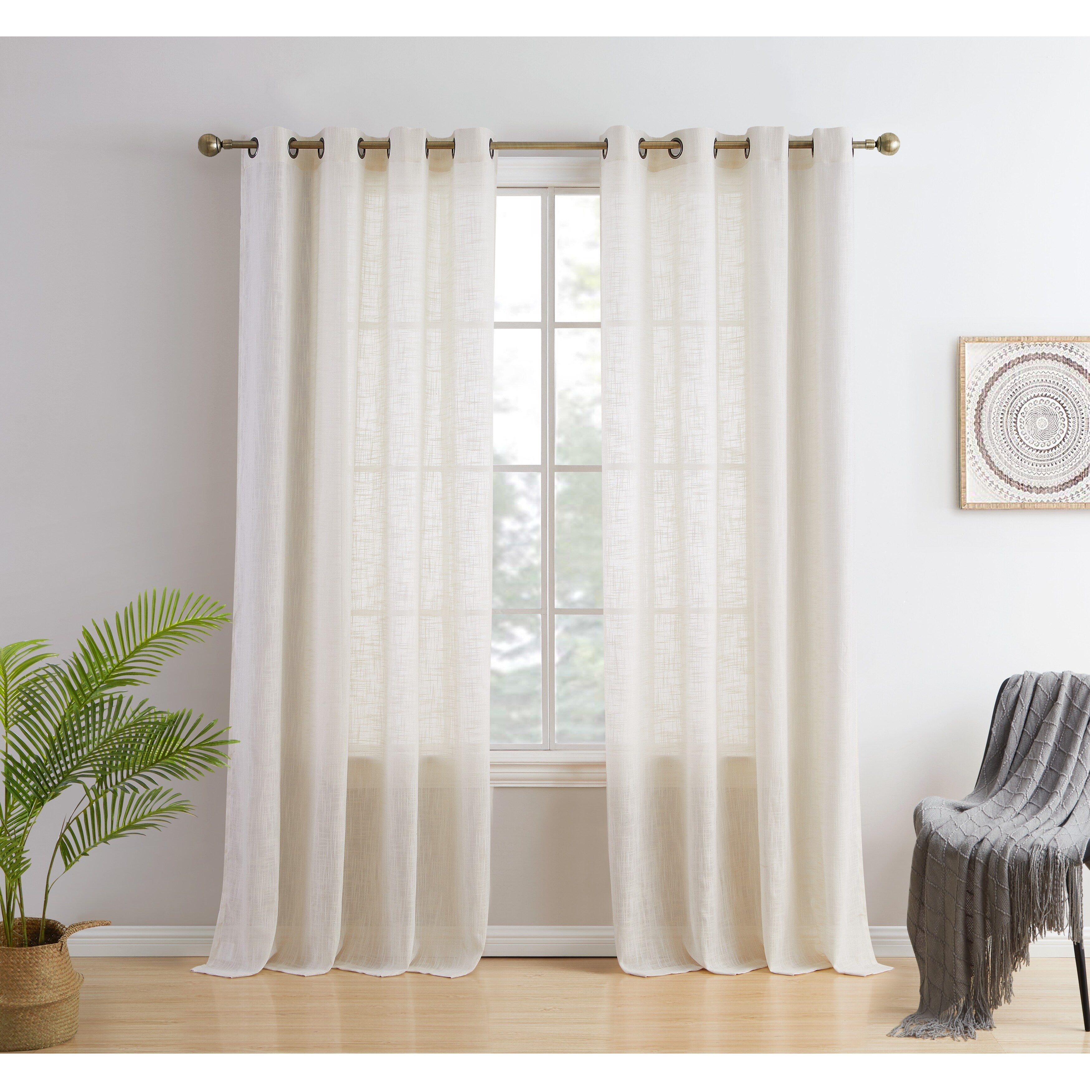 HLC.me Madison Faux Linen Textured Sheer Privacy Sun Light Filtering Window Grommet Thick Curtains Panels, Set of 2