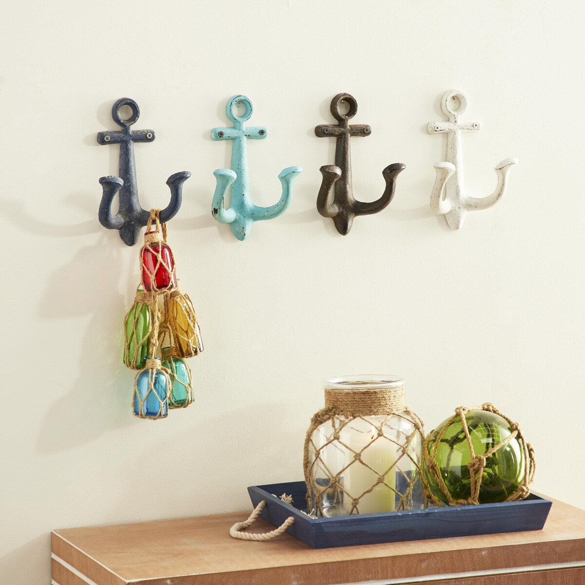 Metal Anchor Single Hanger Wall Hook - Set of 4 Multi Colored - Roche River Decor