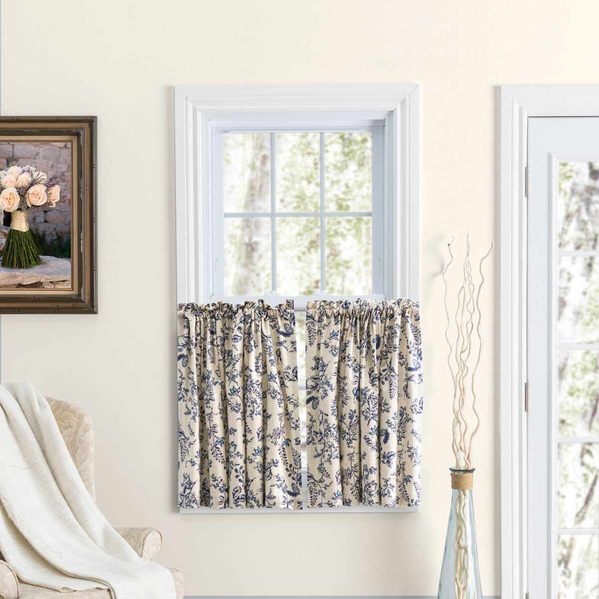 Waverly Gardens Rod Pocket with header Kitchen Curtains - Tier, Swag or Insert Valance (Sold Separately)