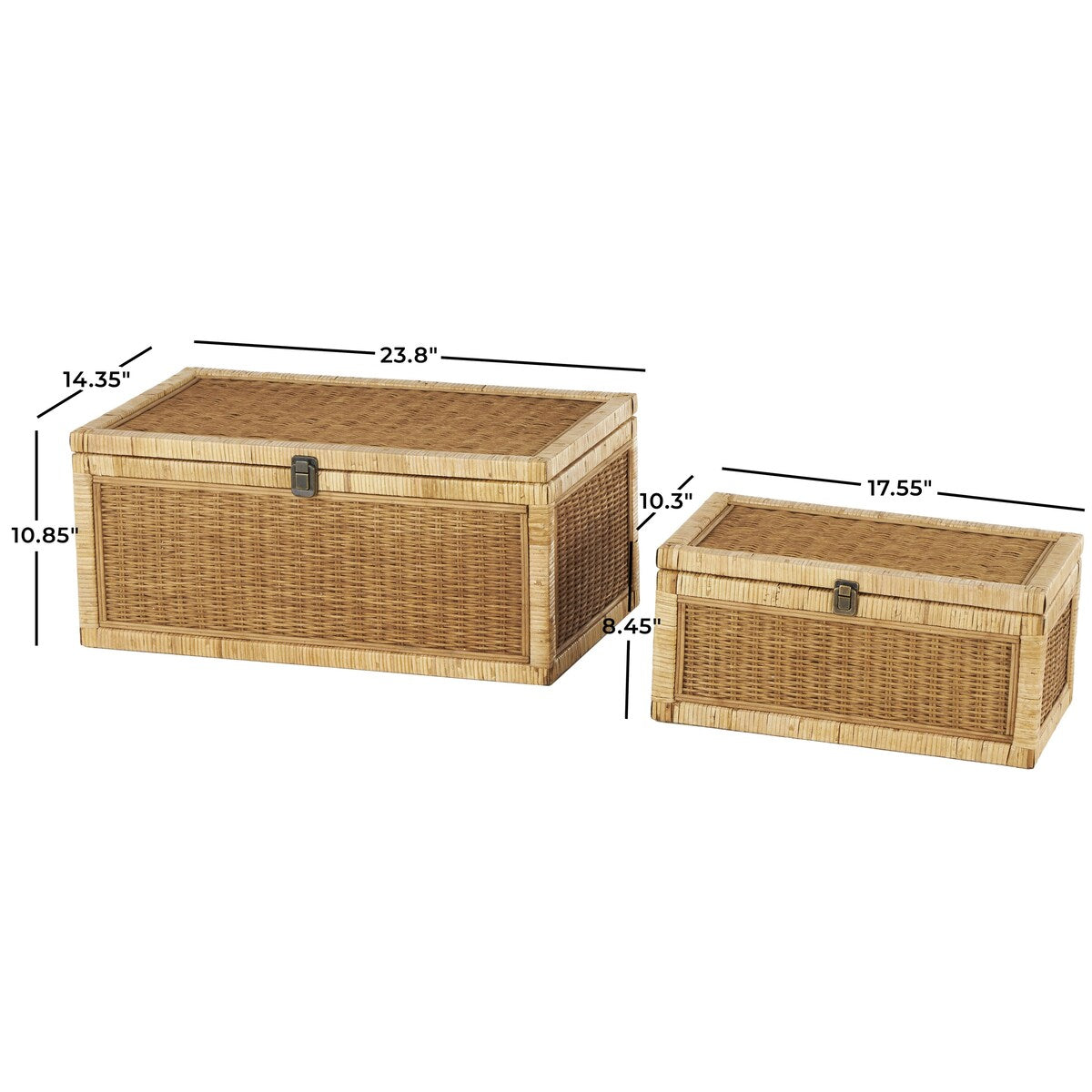 Rattan Handmade Woven Storage Decorative Box with Wrapped Light Brown Edges - Set of 2 Brown - Roche River Decor