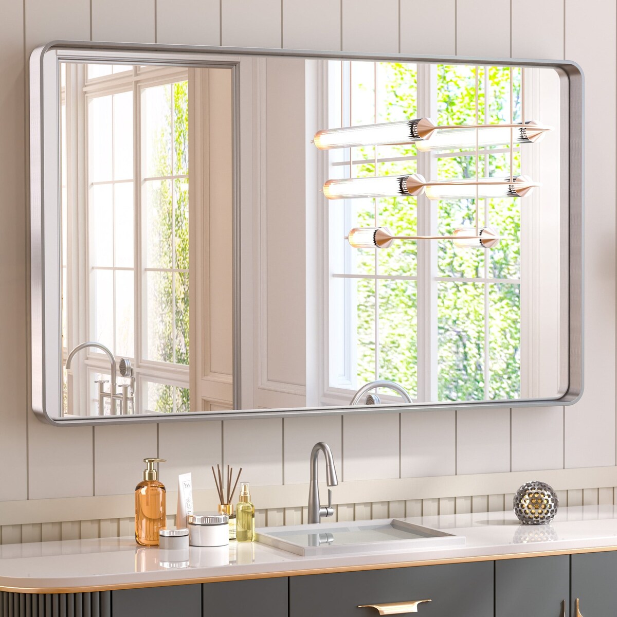 TETOTE Modern Metal Frame Wall Mounted Bathroom Vanity Mirror