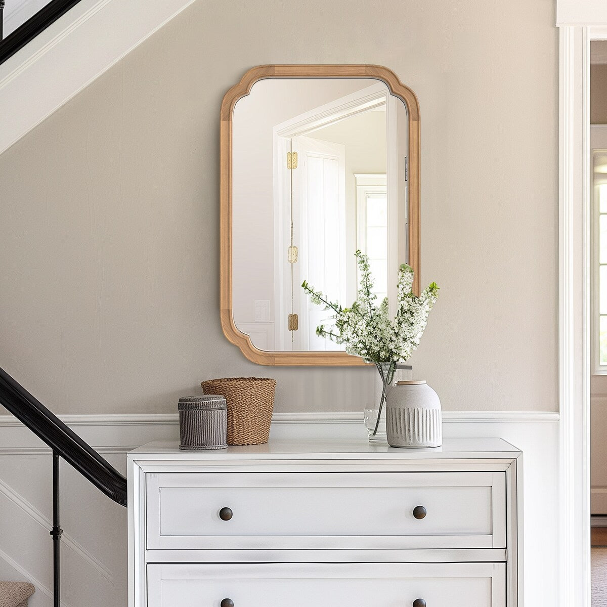 Decorative Scalloped Corner Rectangle Farmhouse Style Wall Mirror