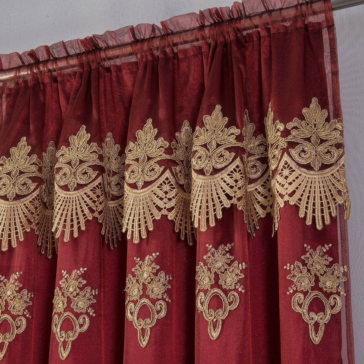 Dayton Embroidered Window Curtain Panel with Attached Valance