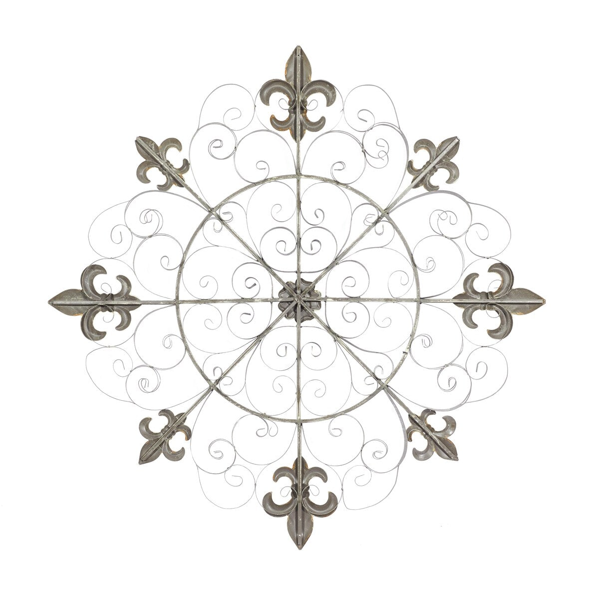 Metal Fleur De Lis Medallion Home Wall Decor with Detailed Scrollwork - Brown - Roche River Decor