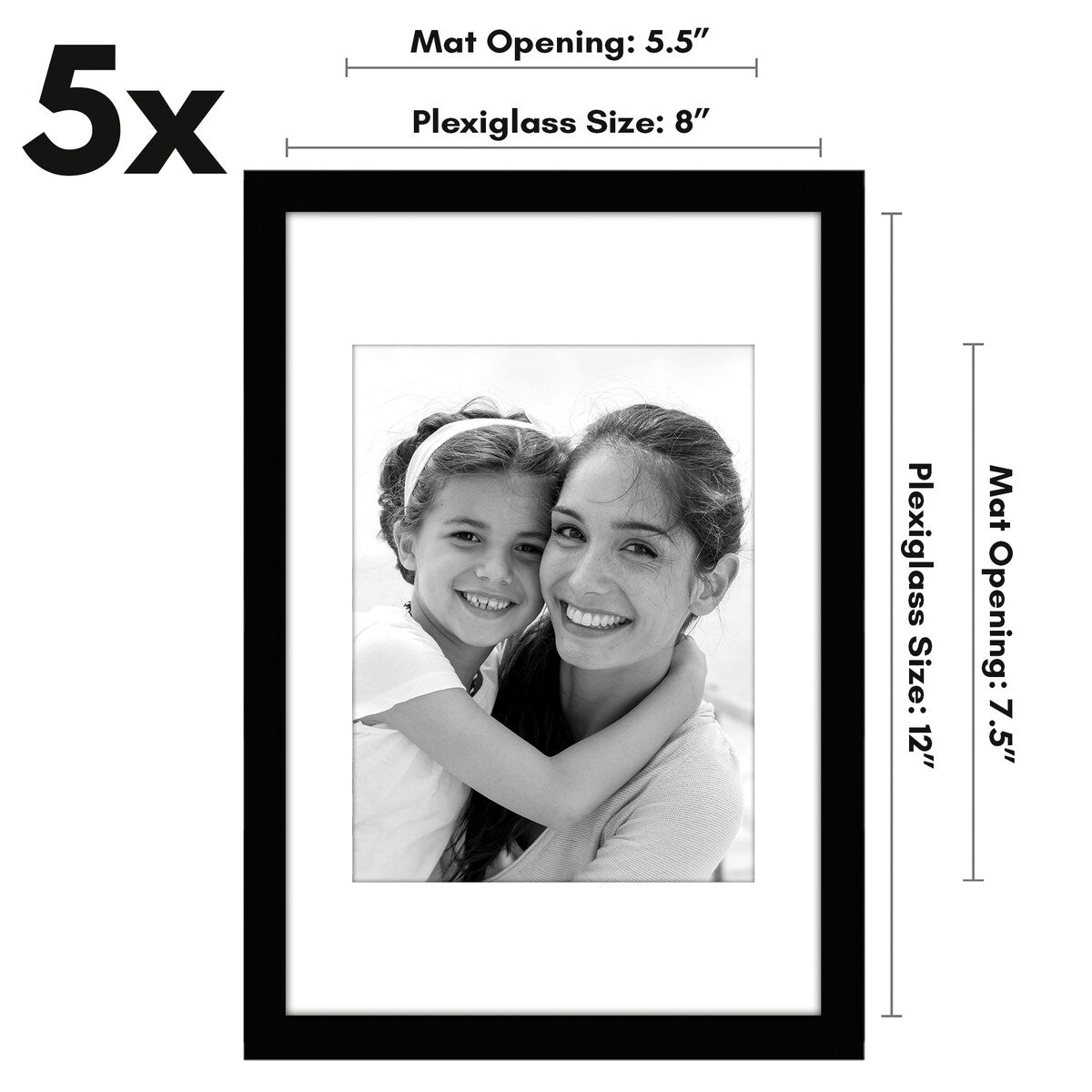 Americanflat 5 Pack of Picture Frames with Mat - Plexiglass Cover