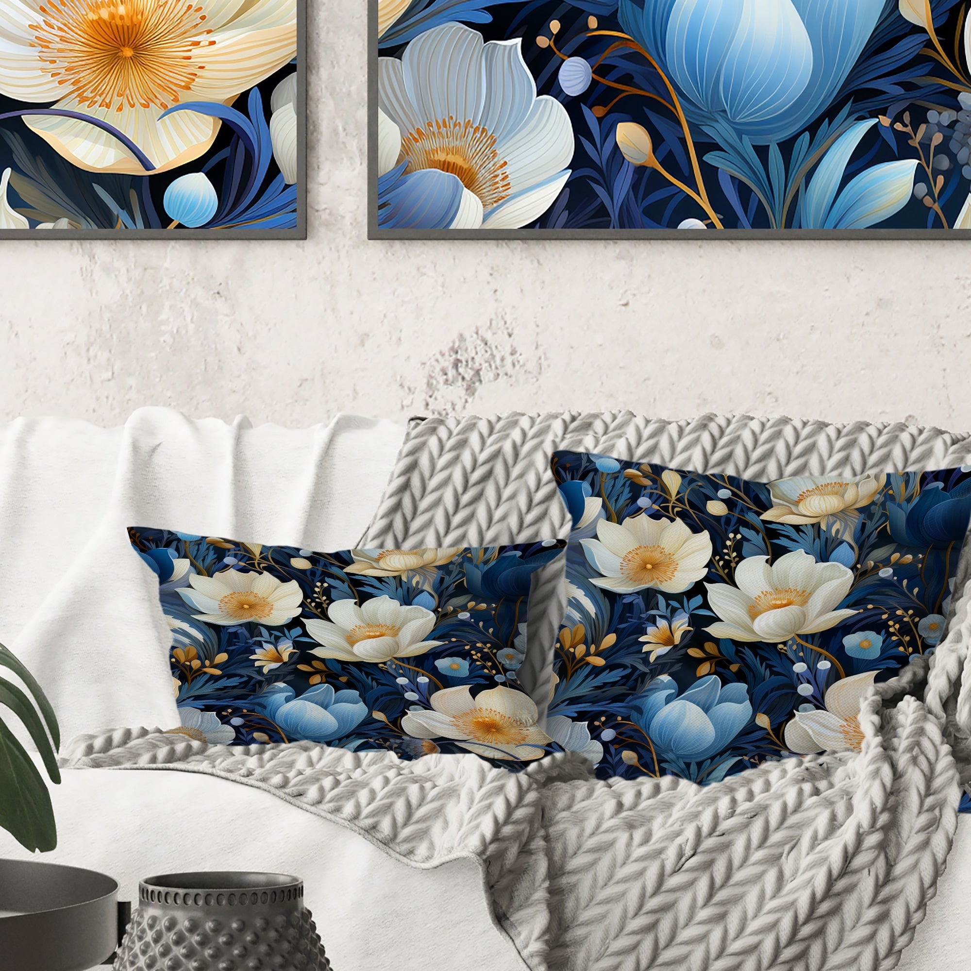 Designart Blue Oasis Floral Blooming Garden Floral Printed Throw Pillow