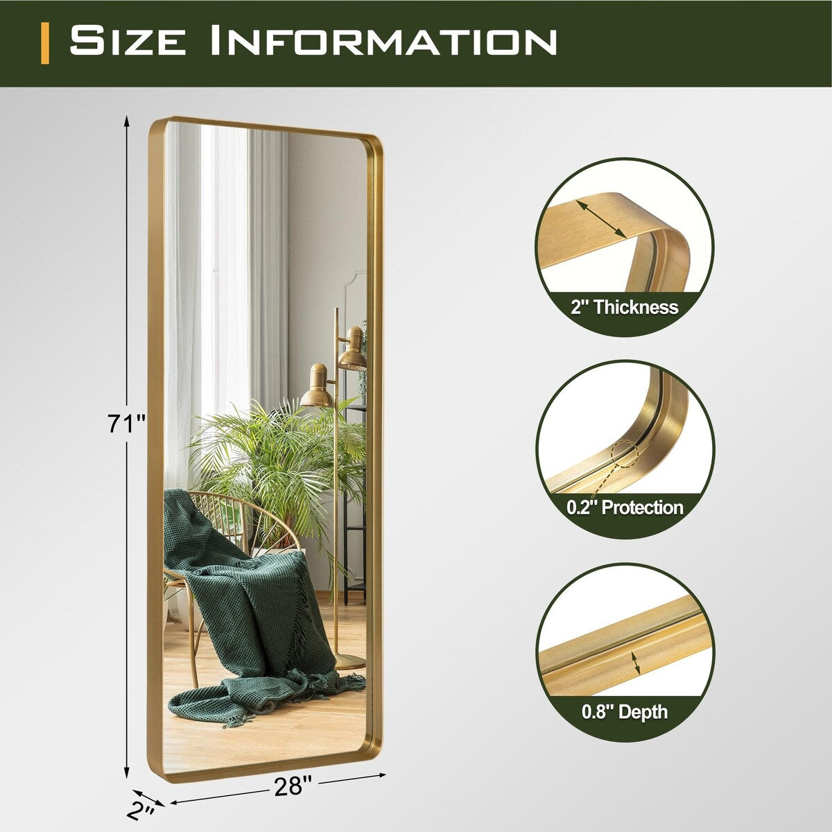 Modern Aluminum Alloy Wall-Mounted Rectangular Deep Mirror - 71*28