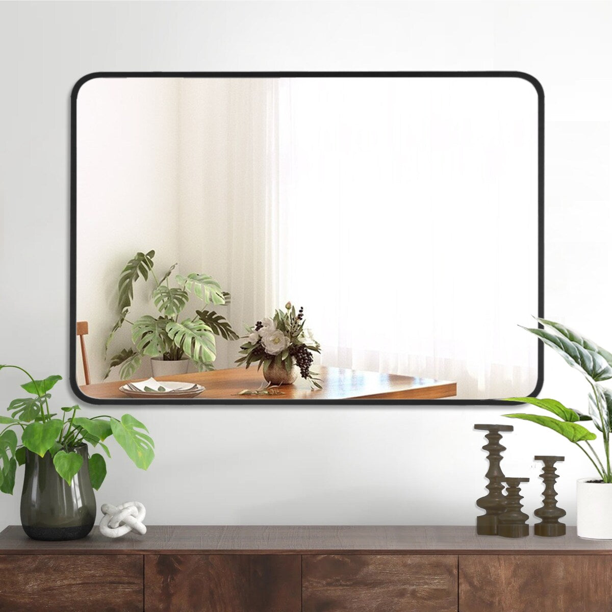 Rounded Rectangular Metal Framed Bathroom Vanity Mirror