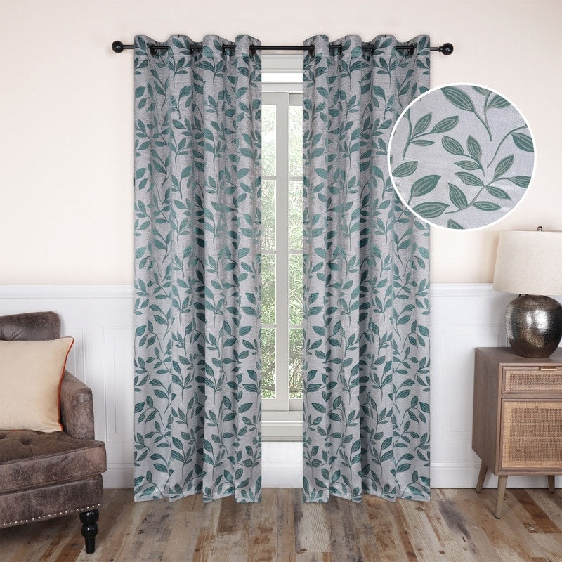 Superior Modern Bohemian Leaves Room Darkening Blackout Curtains, Rod Pocket or Grommets, Set of 2