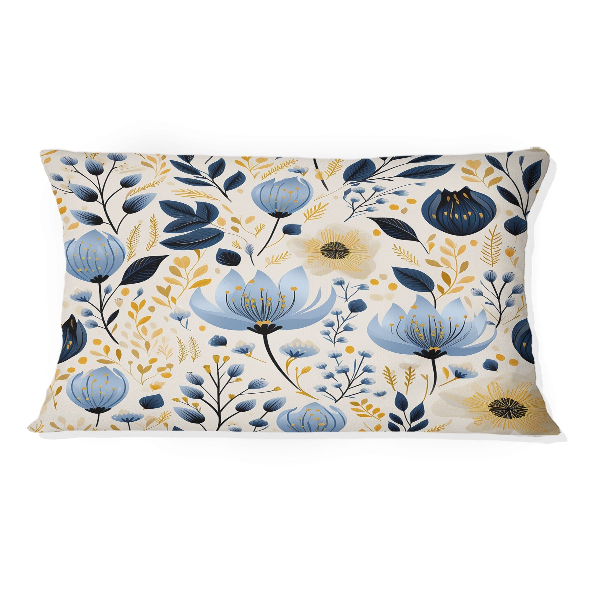 Designart Minimalist Blue Floral Charm Botanics I Floral Printed Throw Pillow