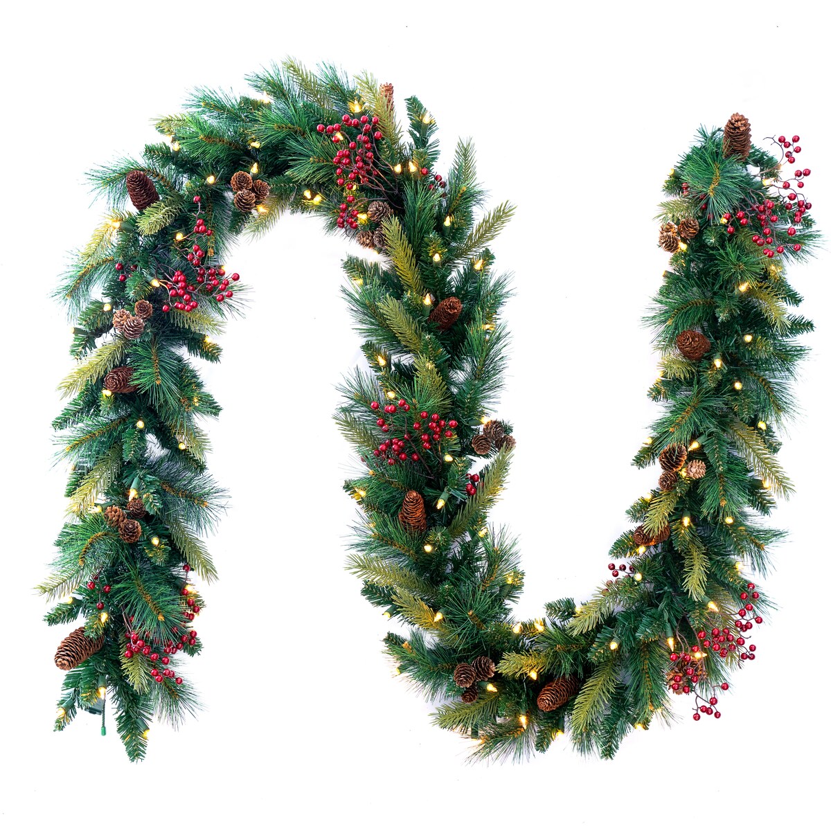 9' Traditional Woodland Berry Garland w/Incandescent Clear Light Plug