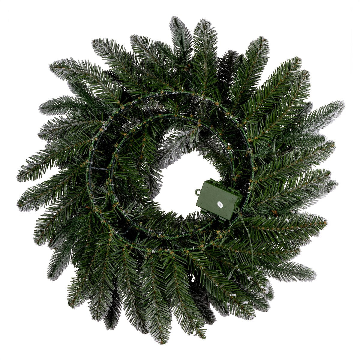 National Tree Company 2 ft. Pre-lit Feel Real Snowberry Pine Artificial Christmas Wreath with Red Berries, Cypress Tips - 2 Foot