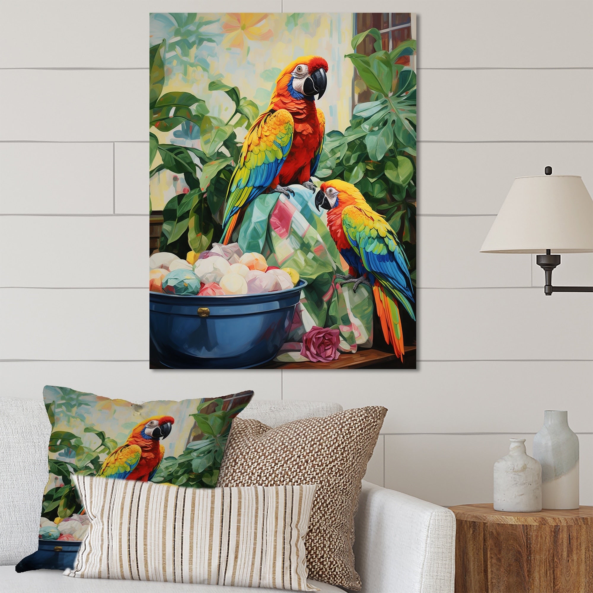 Designart Red Parrot Paradise I Parrot Metal Wall Art - Red Metal Wall Décor Modern Metal Art Work