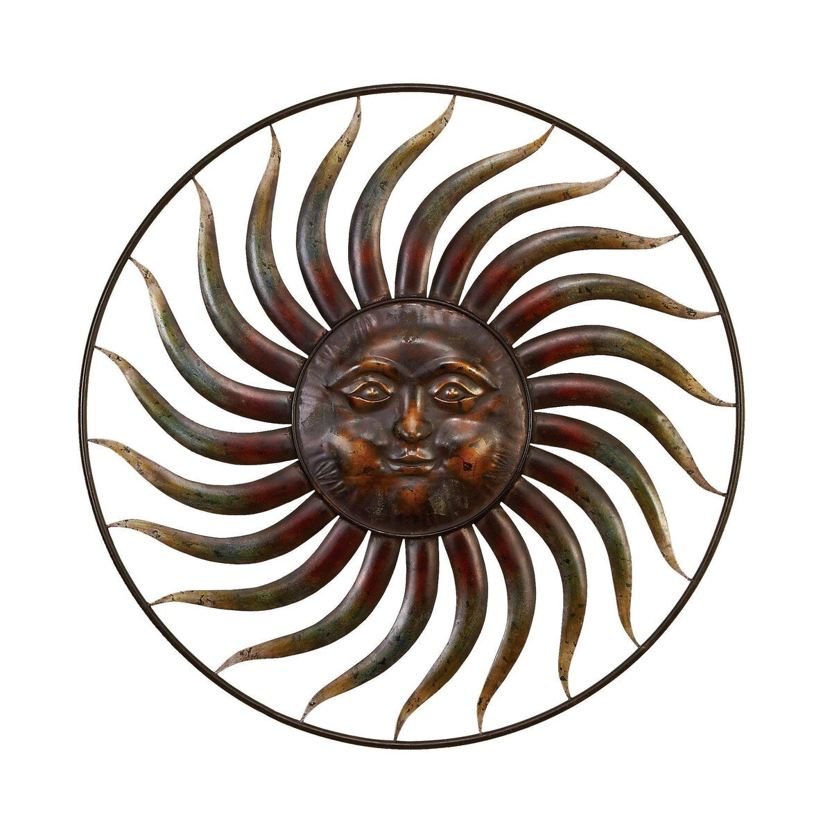 Metal Sun Indoor Outdoor Weathered Home Wall Decor with Green Accents - Copper - Roche River Decor