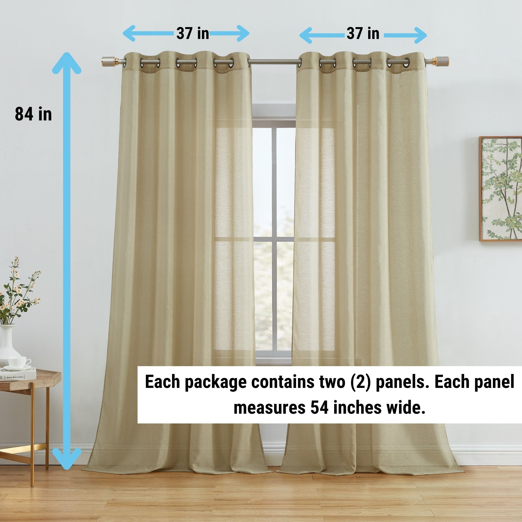 HLC.me 2 Piece Semi Sheer Voile Window Curtain Drapes Grommet Top Panels Bedroom, Living Room - Set of 2 panels