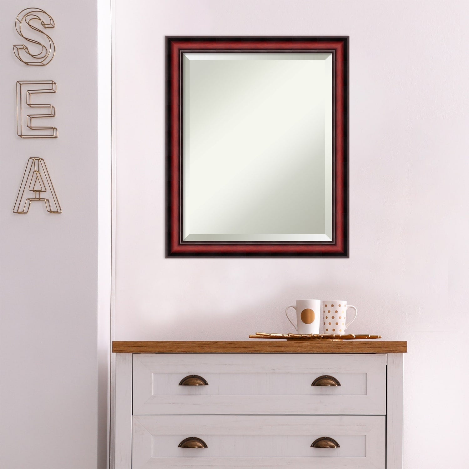 Beveled Wood Wall Mirror - Rubino Cherry Scoop Frame