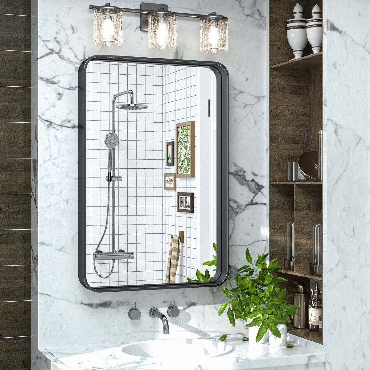 TETOTE Modern Metal Frame Wall Mounted Bathroom Vanity Mirror