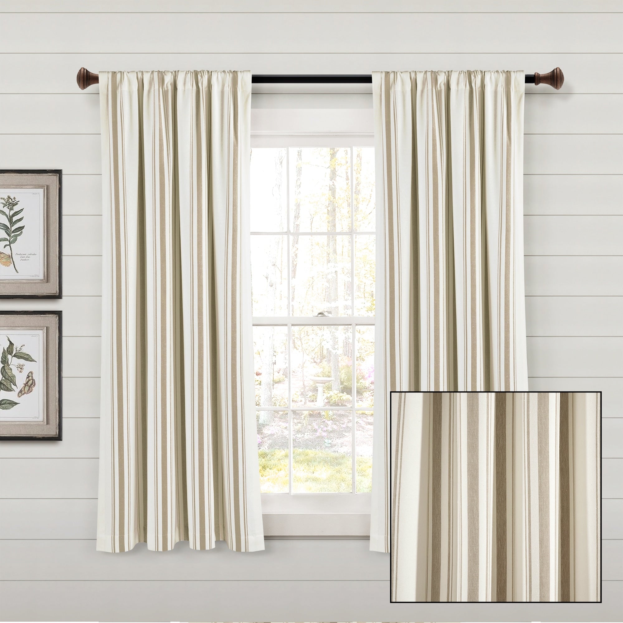 Lush Decor Farmhouse Stripe Yarn Dyed Cotton Window Curtain Panel Pair