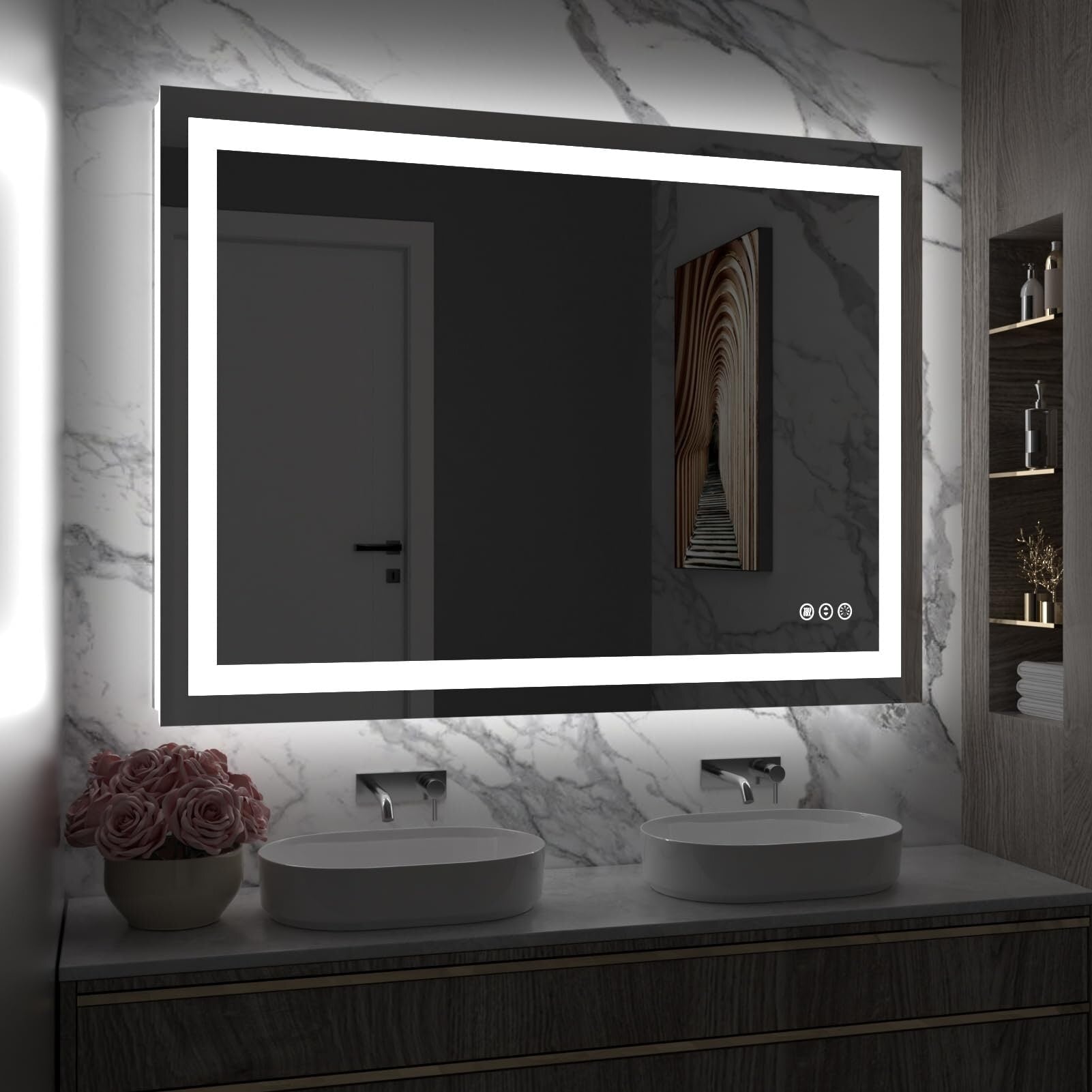 Apmir Full Size Frameless Front and Back LED Lighted Bathroom Vanity Mirror Anti-Fog in Tempered Glass & ETL