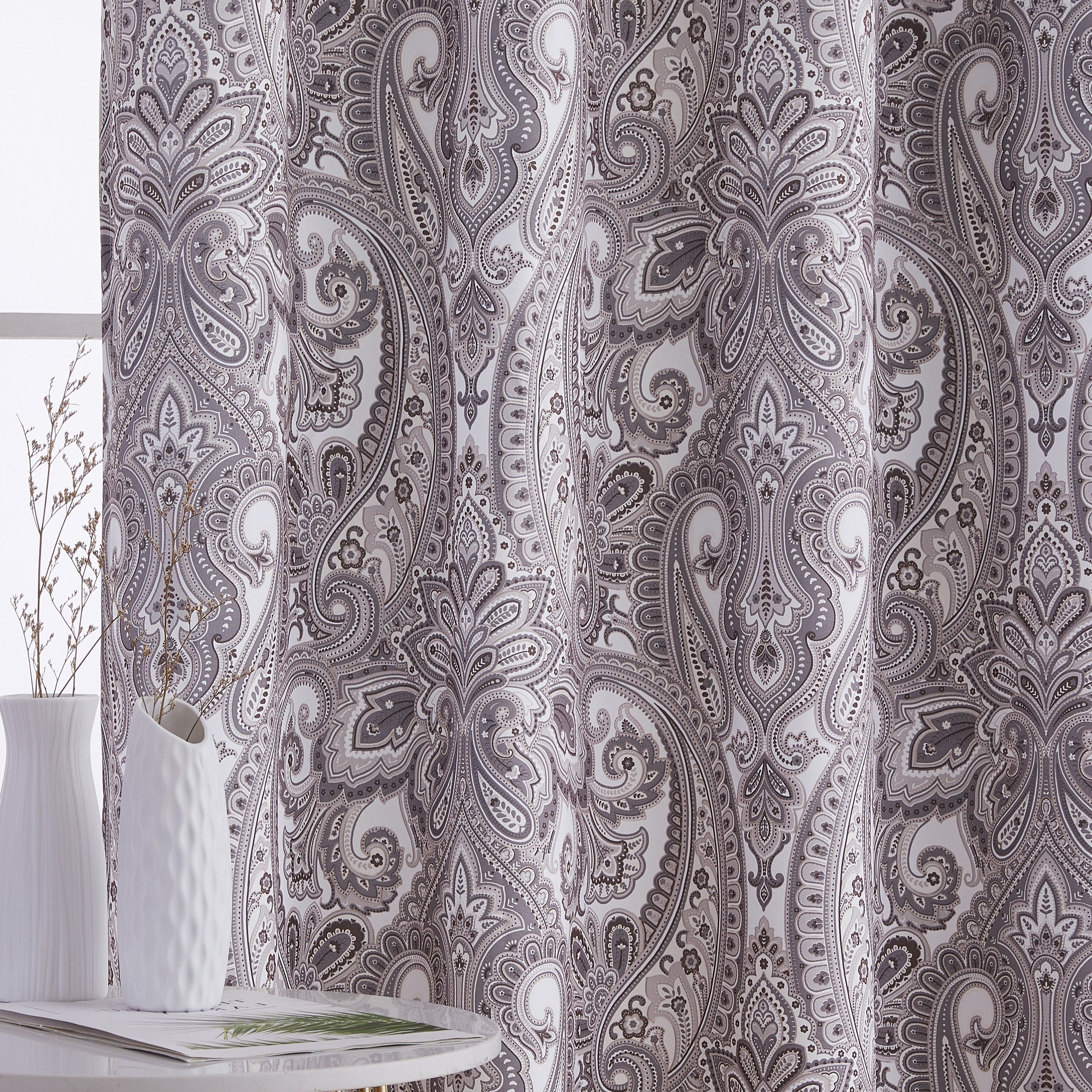 HLC.me Paris Paisley Print Energy Efficient Room Darkening Blackout Grommet Window Curtain Panels - Set of 2