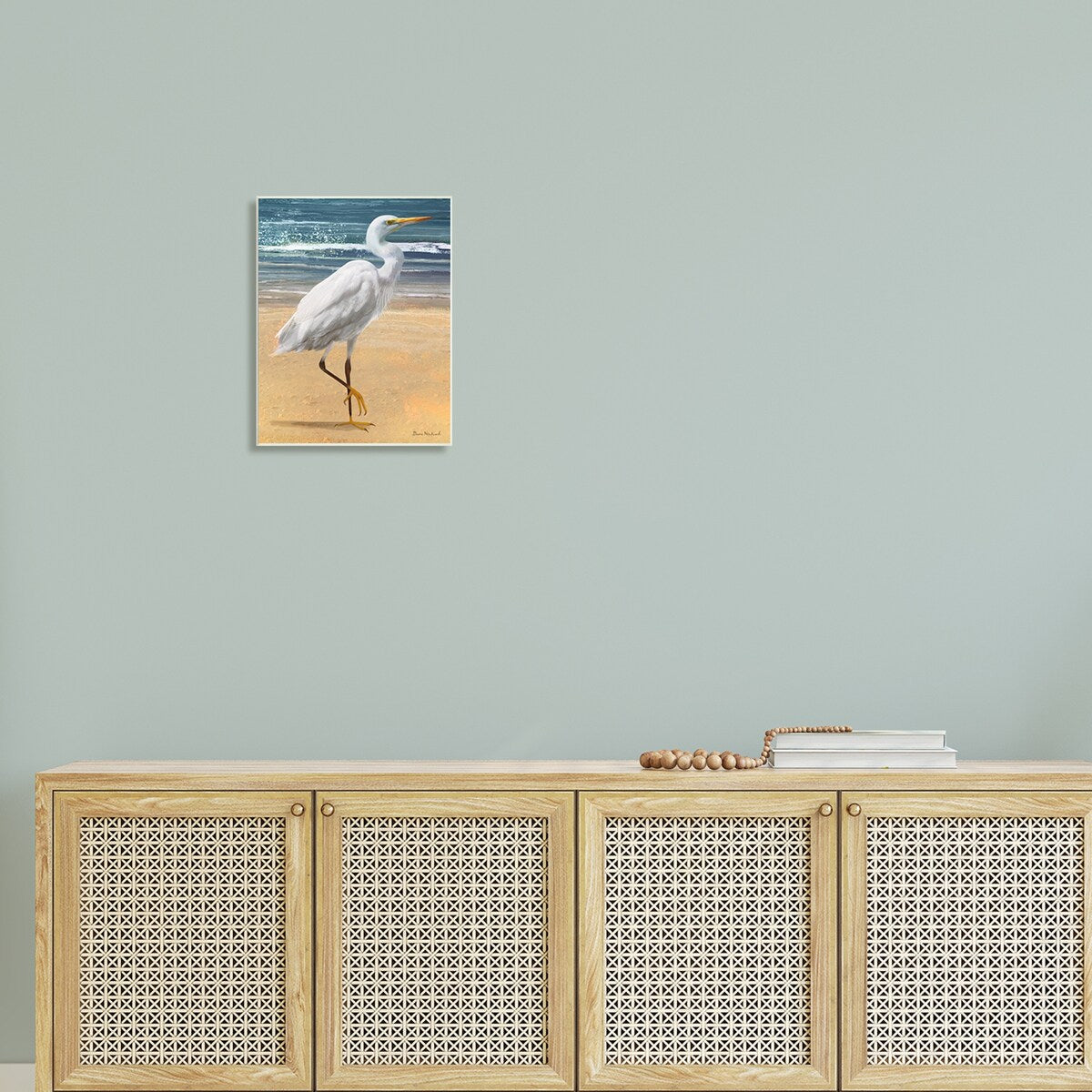 Stupell White Heron Bird Standing Beach Shoreline Waves Wood Wall Art, Design by Diane Neukirch - Multi-Color