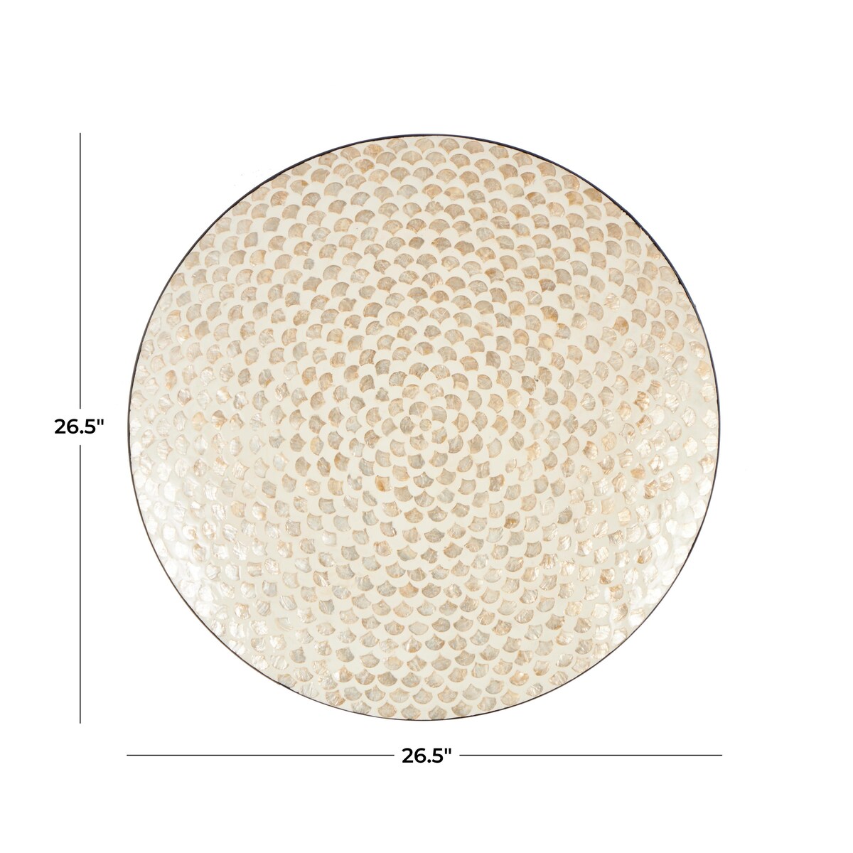 Mother of Pearl Shell Geometric Round Disc Home Wall Decor with Black Frame - Cream - Roche River Decor