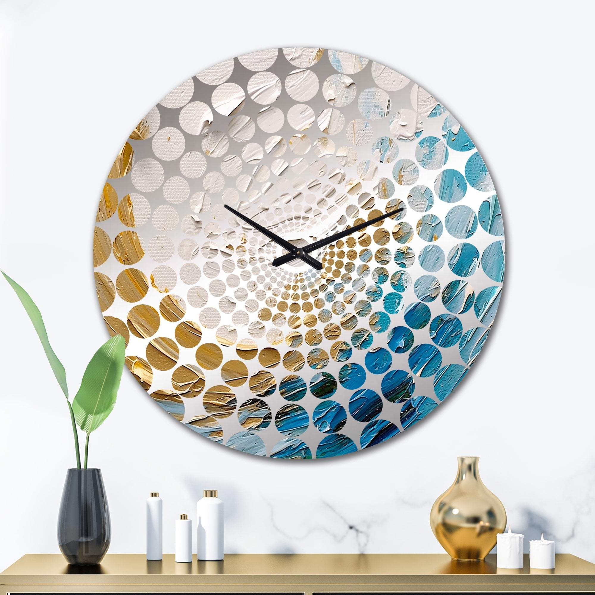 Designart Gold and Turquoise Spiral Nebula Gold Abstract Spirals Clocks Modern Oversized Wall Clocks For Bedroom