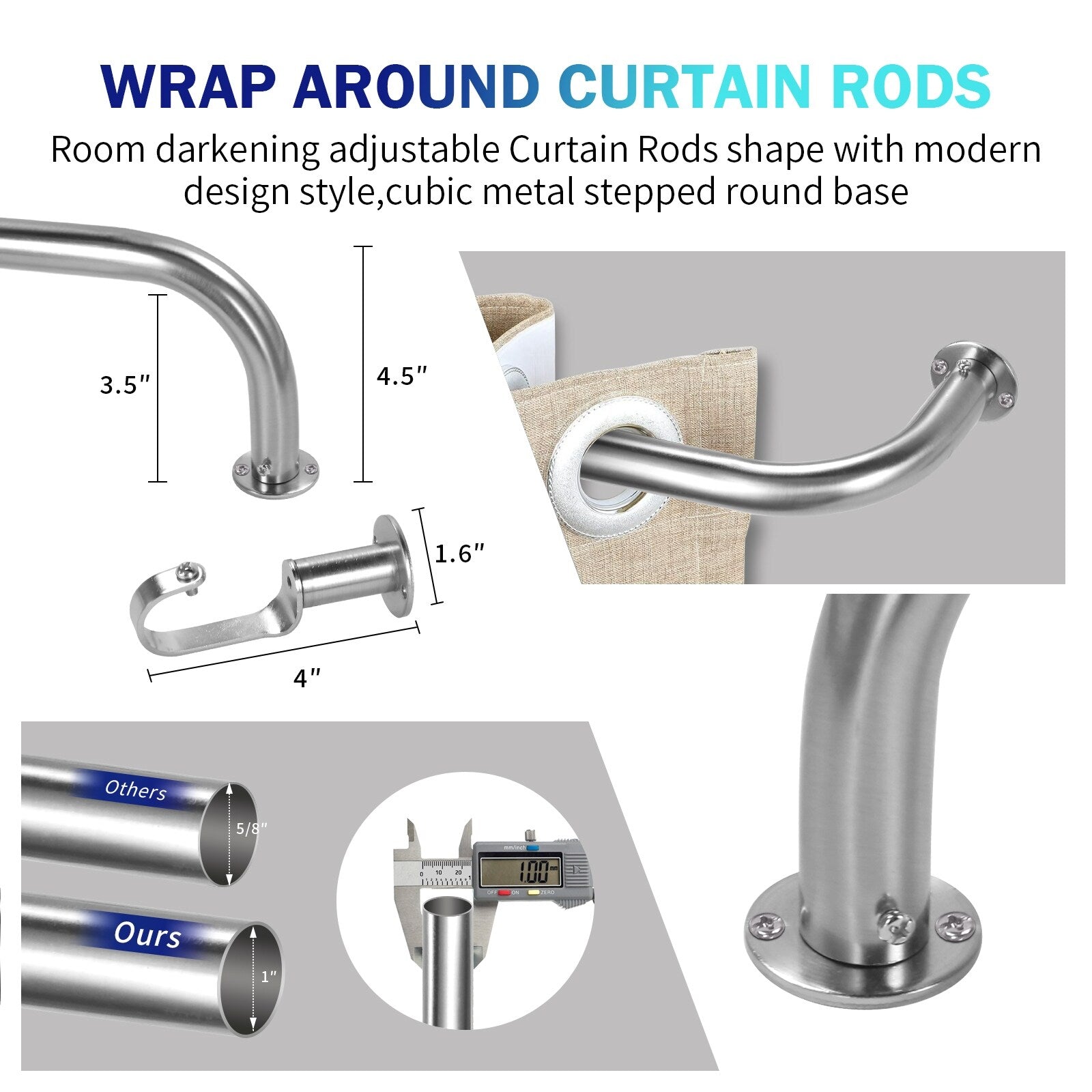 Energy-saving Wraparound Adjustable French Blackout Curtain Rod Set