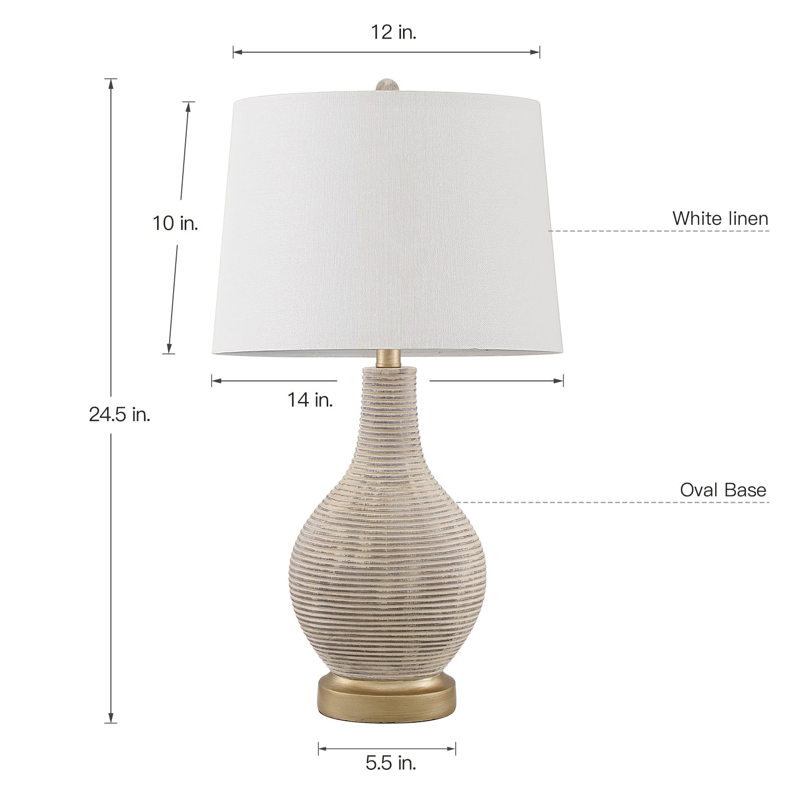 24.5-inch Washed Beige/Gold Farmhouse Table Lamp with White Linen Shade (Set of 2) - 24.5 H