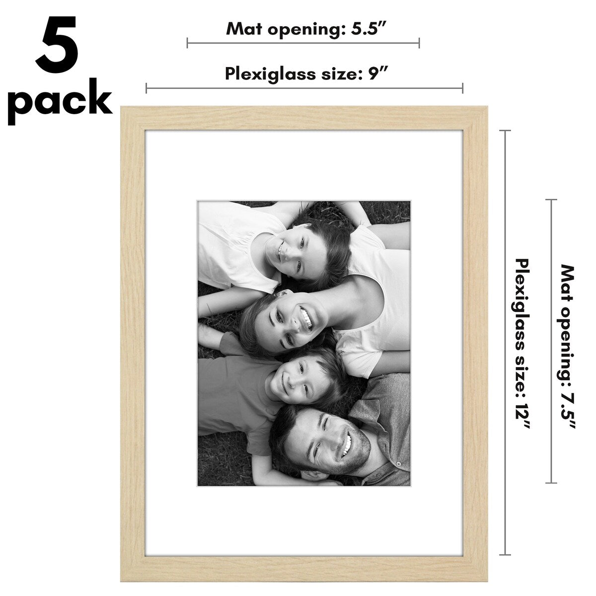 Americanflat 5 Pack of Picture Frames with Mat - Plexiglass Cover