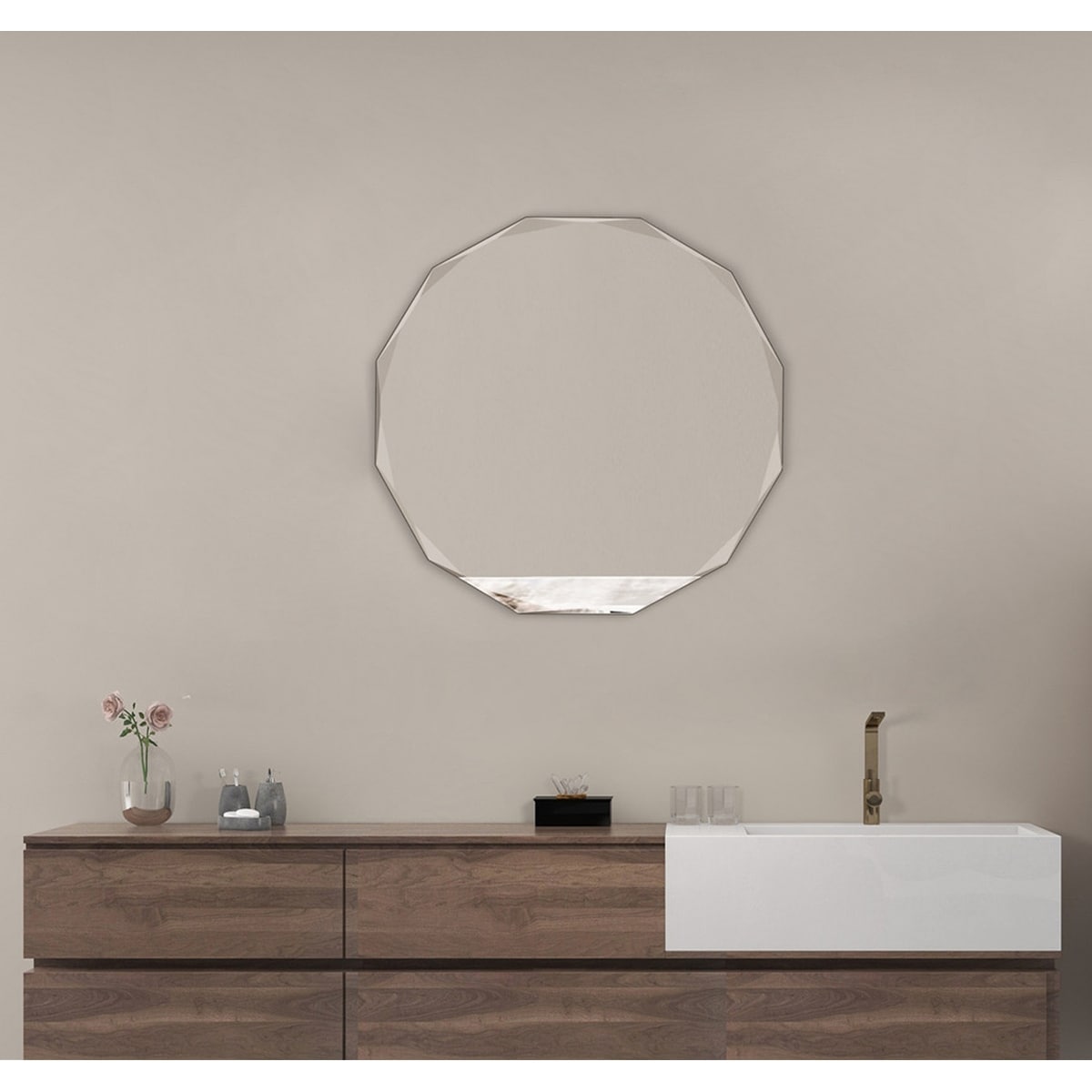 Single Beveled Edge Bathroom Wall Vanity Mirror