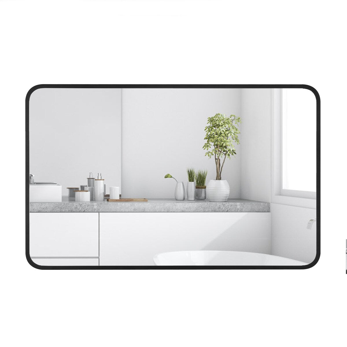 Rounded Rectangular Metal Framed Bathroom Vanity Mirror