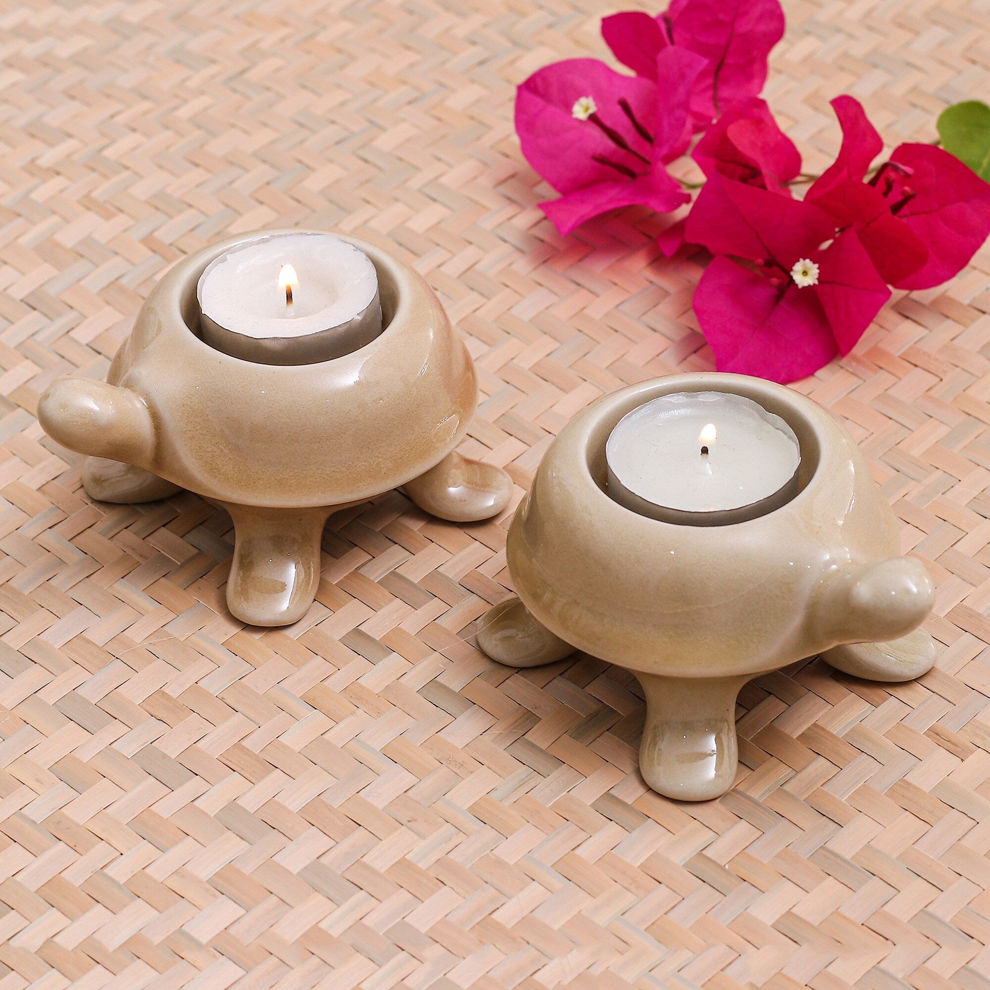 Novica Handmade Warm Guide Ceramic Tealight Candleholders (Pair)