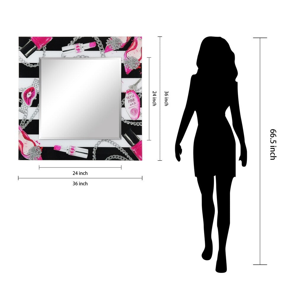 Essentials 24 Square Beveled Wall Mirror on 36 Square Printed Tempered Art Glass - 36 x 36