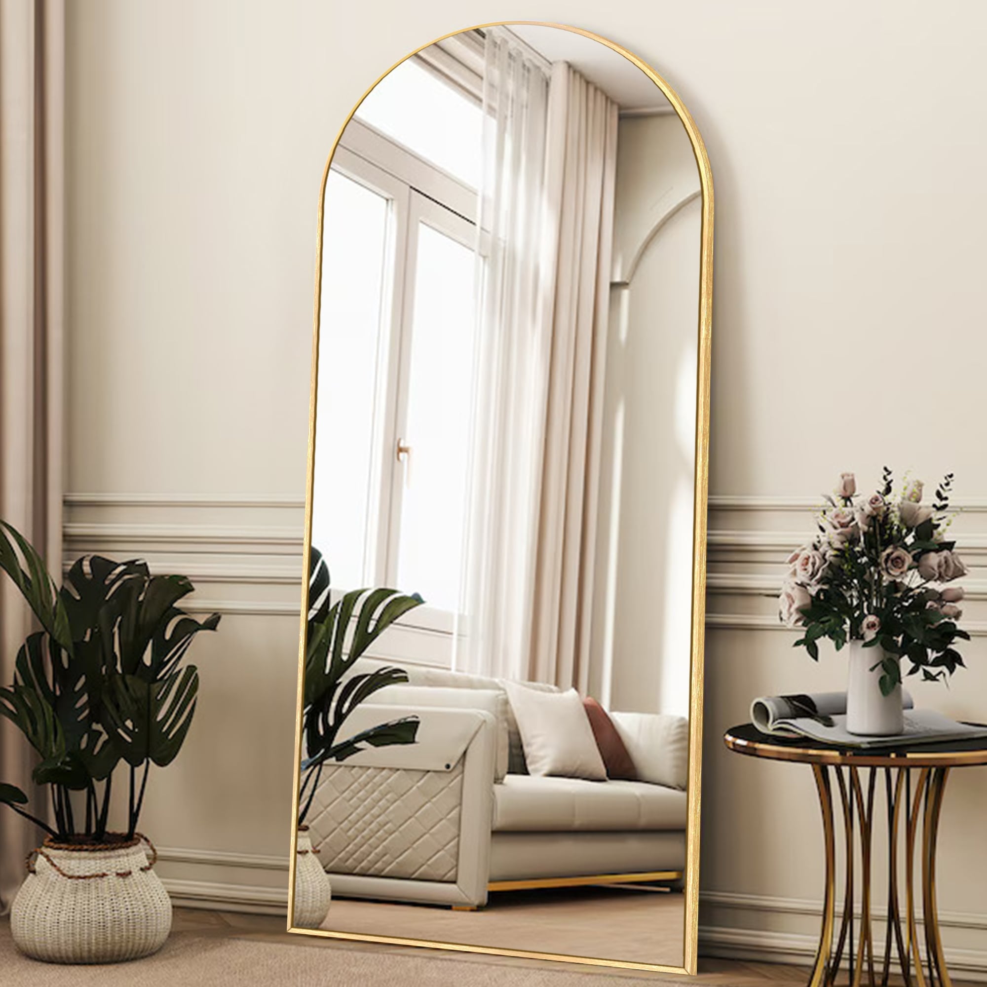 Modern Arched Full Length Aluminum Alloy Floor Mirror Standing Mirror