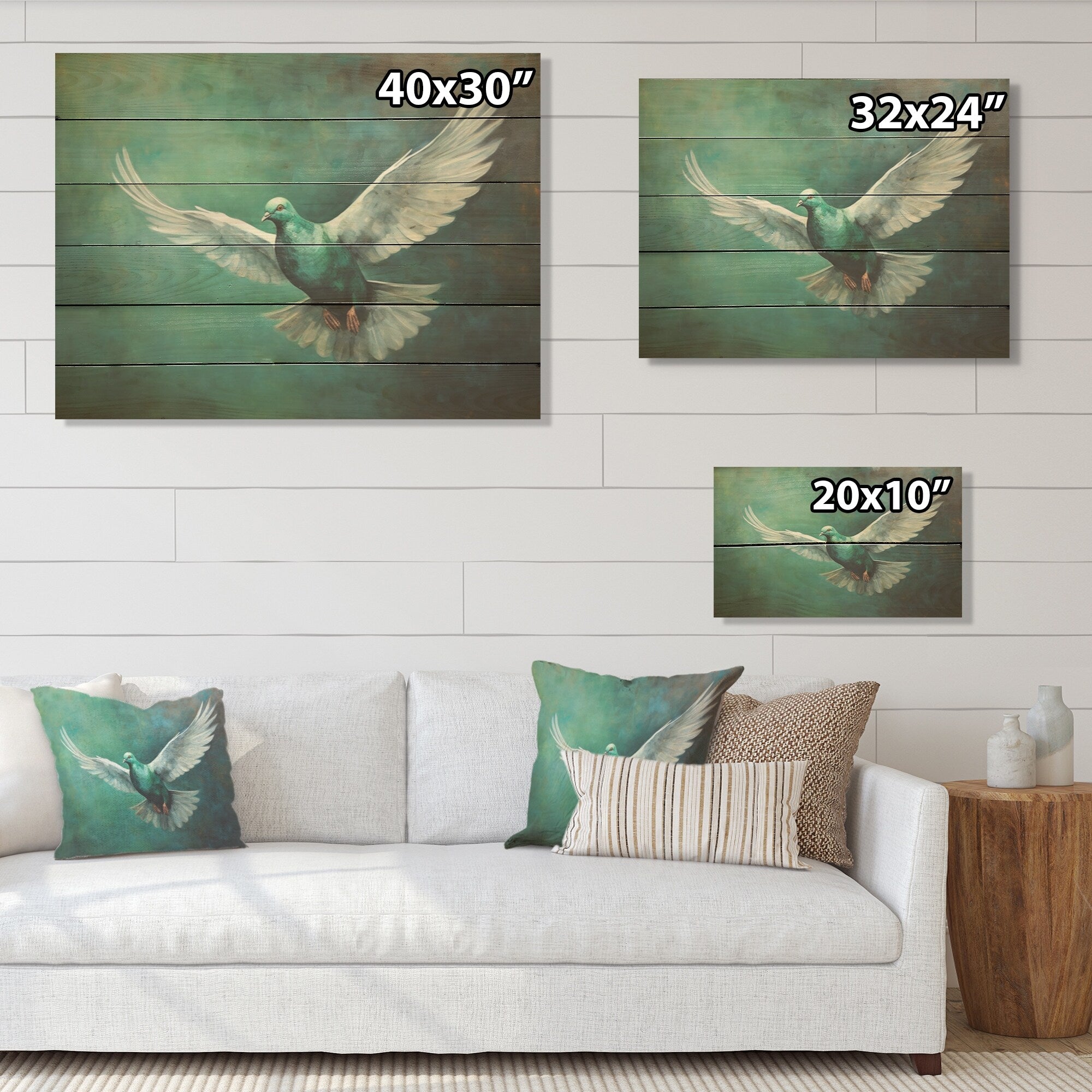 Designart Teal Dove S Journey Dove Wood Wall Decor - Modern Blue Wood Panel On Natural Pine Wood