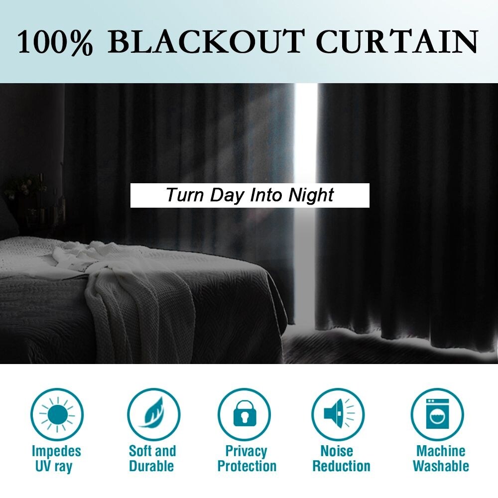 Thermal Insulated 100% Blackout Grommet Curtains with Black Liner(2 panels）