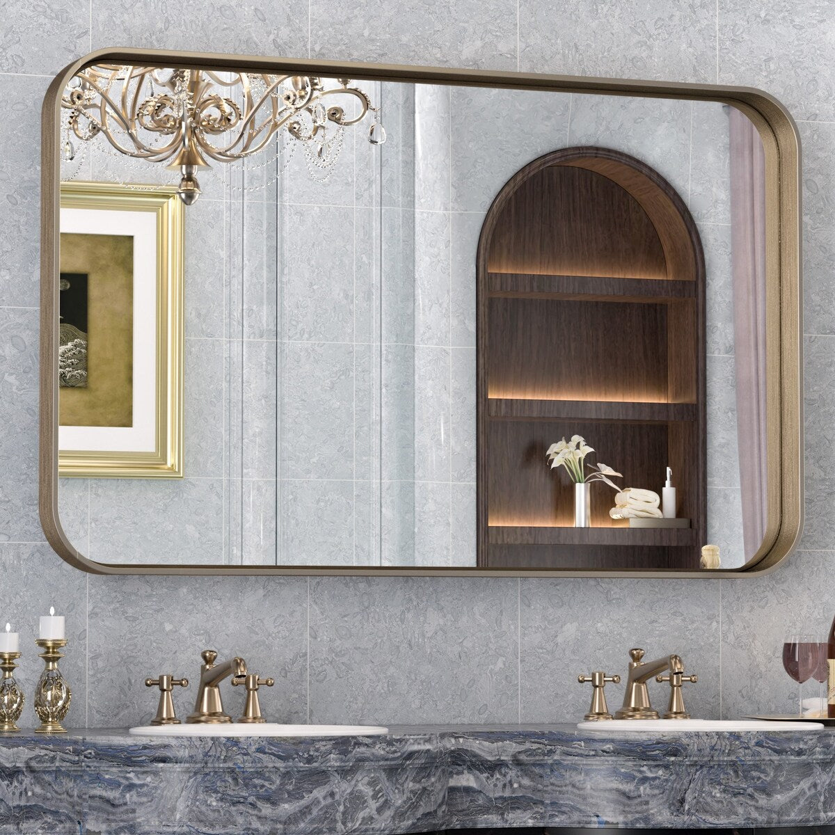 TETOTE Modern Metal Frame Wall Mounted Bathroom Vanity Mirror