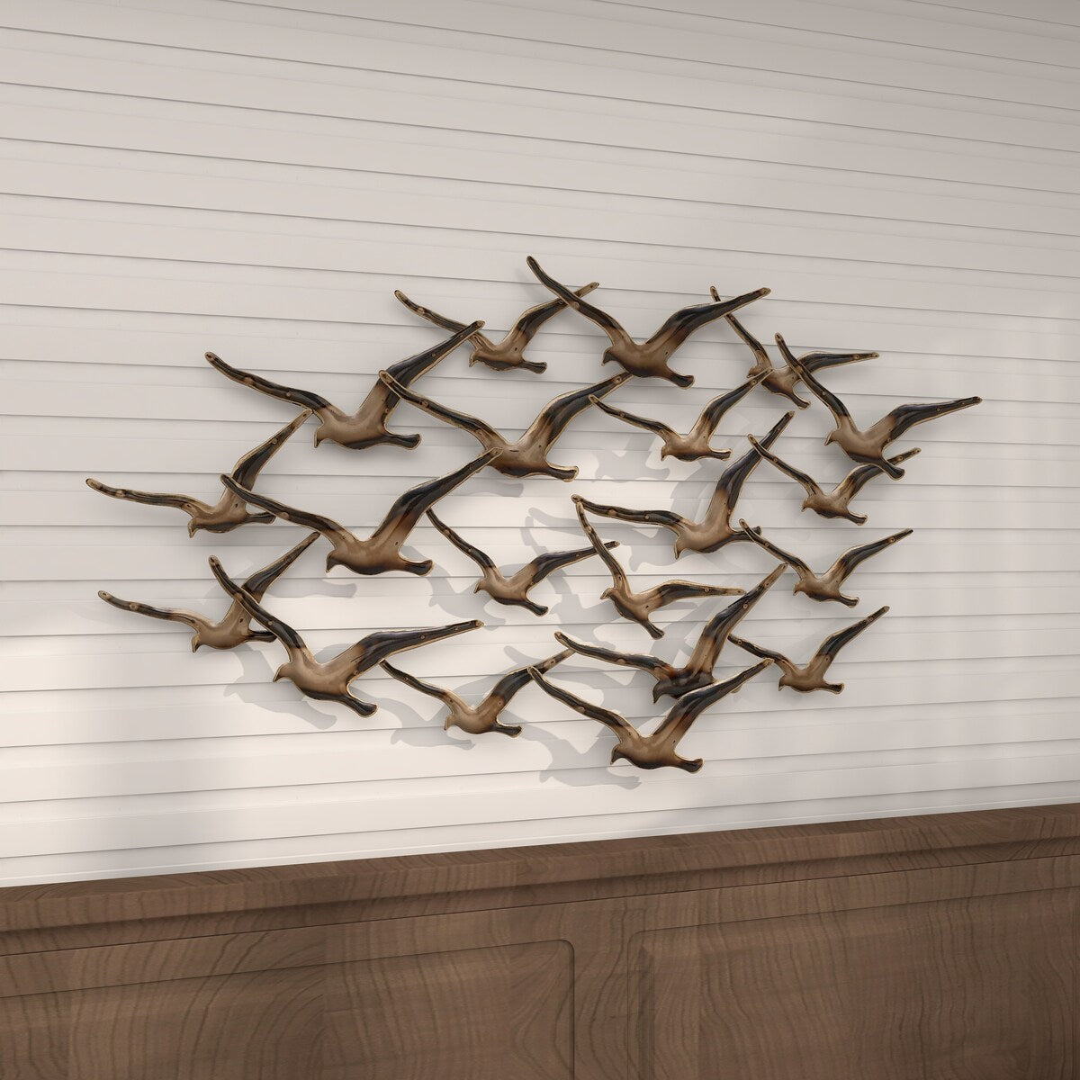 Metal Bird Flying Flock Of Home Wall Decor - Gold - Roche River Decor