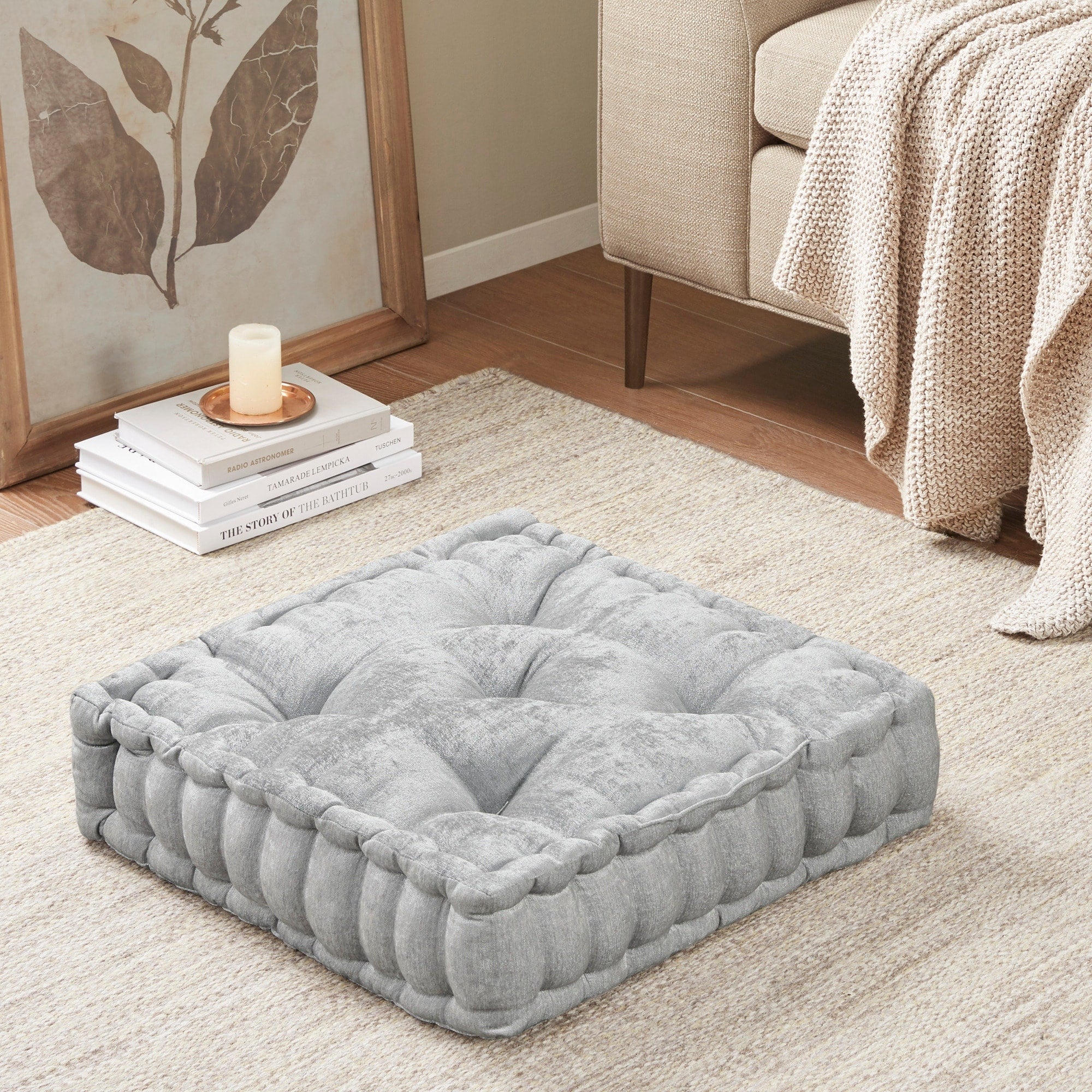 Intelligent Designs Charvi Poly Chenille Square Floor Pillow Cushion