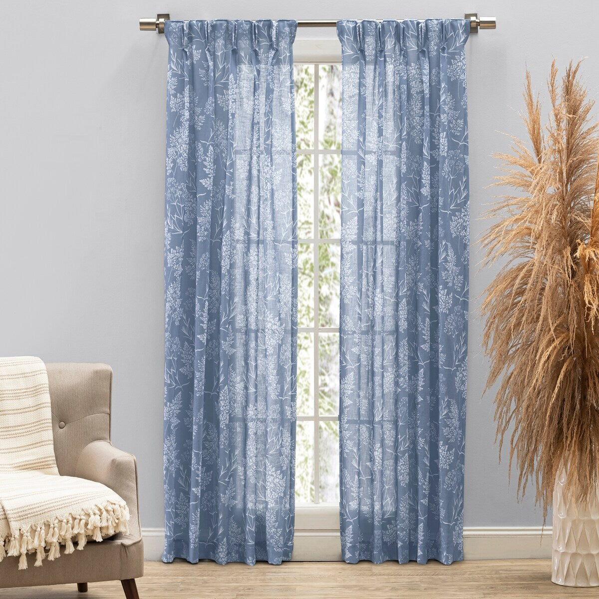 Wild Meadows Floral Pinch Pleat w/Back Tabs Curtain Pair