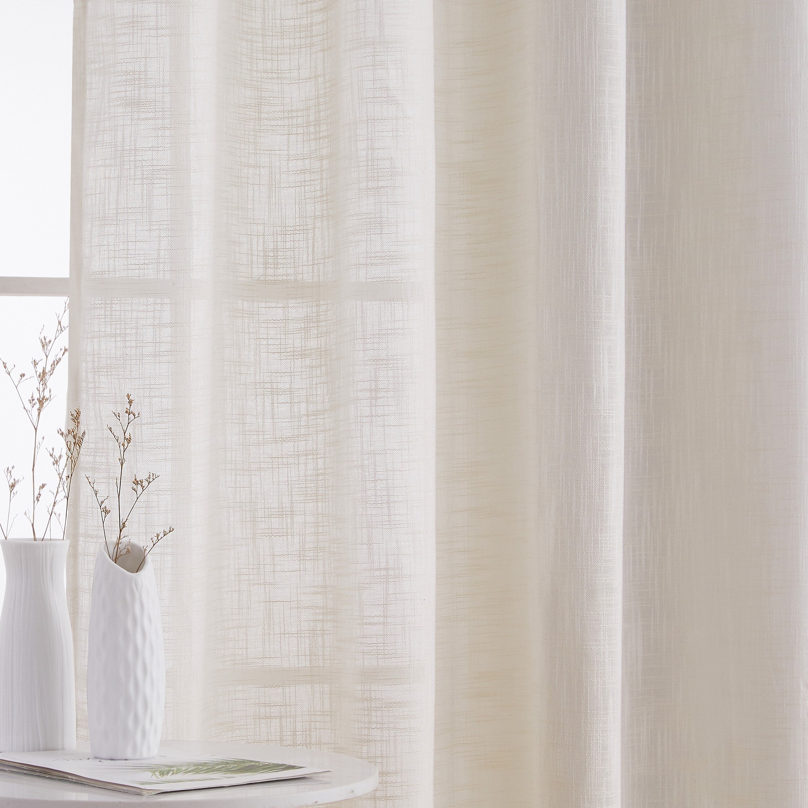 HLC.me Madison Faux Linen Textured Sheer Privacy Sun Light Filtering Window Grommet Thick Curtains Panels, Set of 2