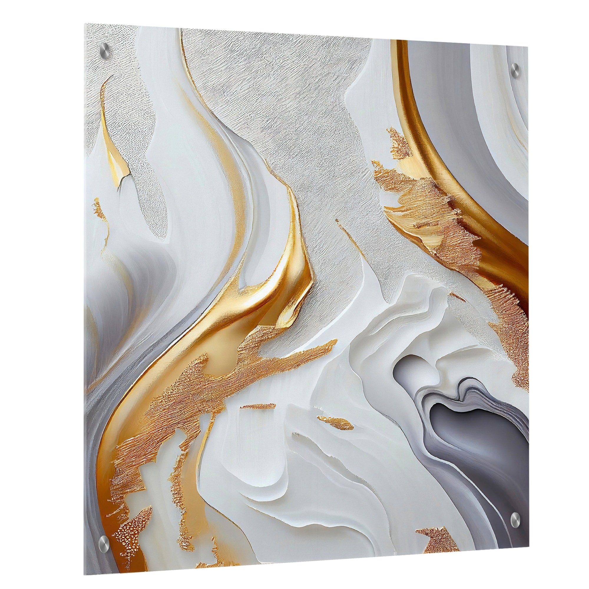 Designart White And Gold Marble Abstract I Abstract Marble Gloss Wall Decor - Modern Acrylic Wall Art For Living Room