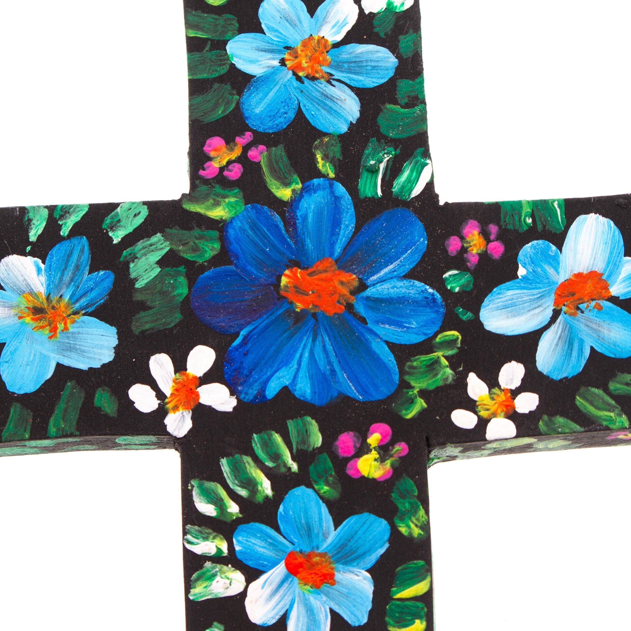 Novica Handmade Cyan Prayers Wood Cross