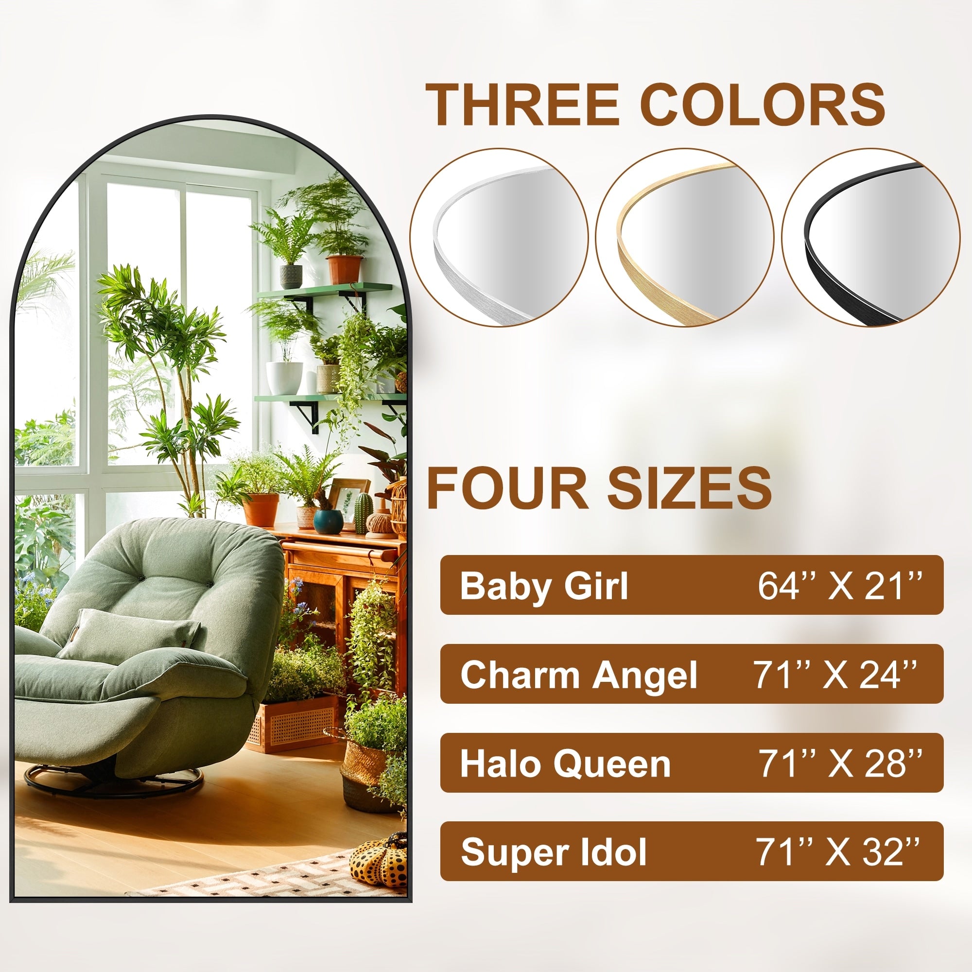 Modern Arched Full Length Aluminum Alloy Floor Mirror Standing Mirror