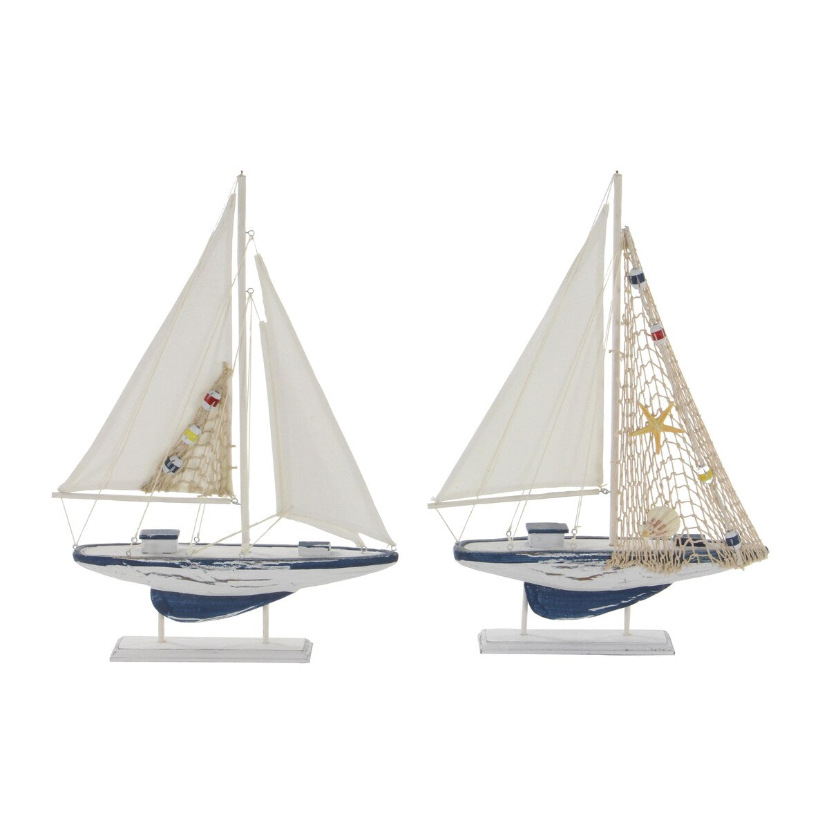 Wood Sail Boat Handmade Decorative Sculpture - Set of 2 White - Roche River Decor